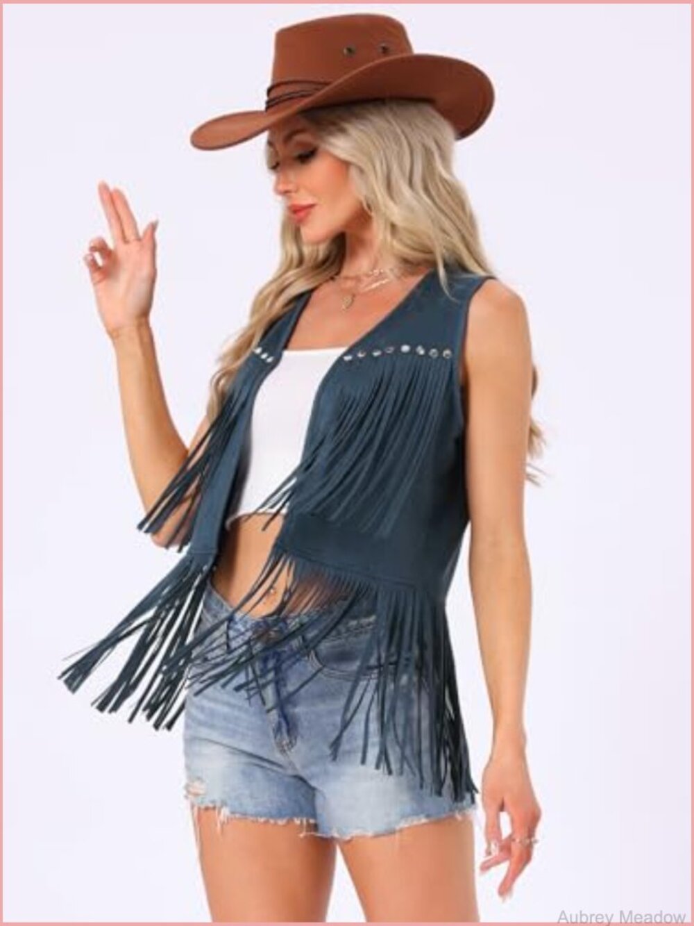Faux Suede Fringe Vest Cardigan Open Front Western Tassel Top - Picture 2 of 6